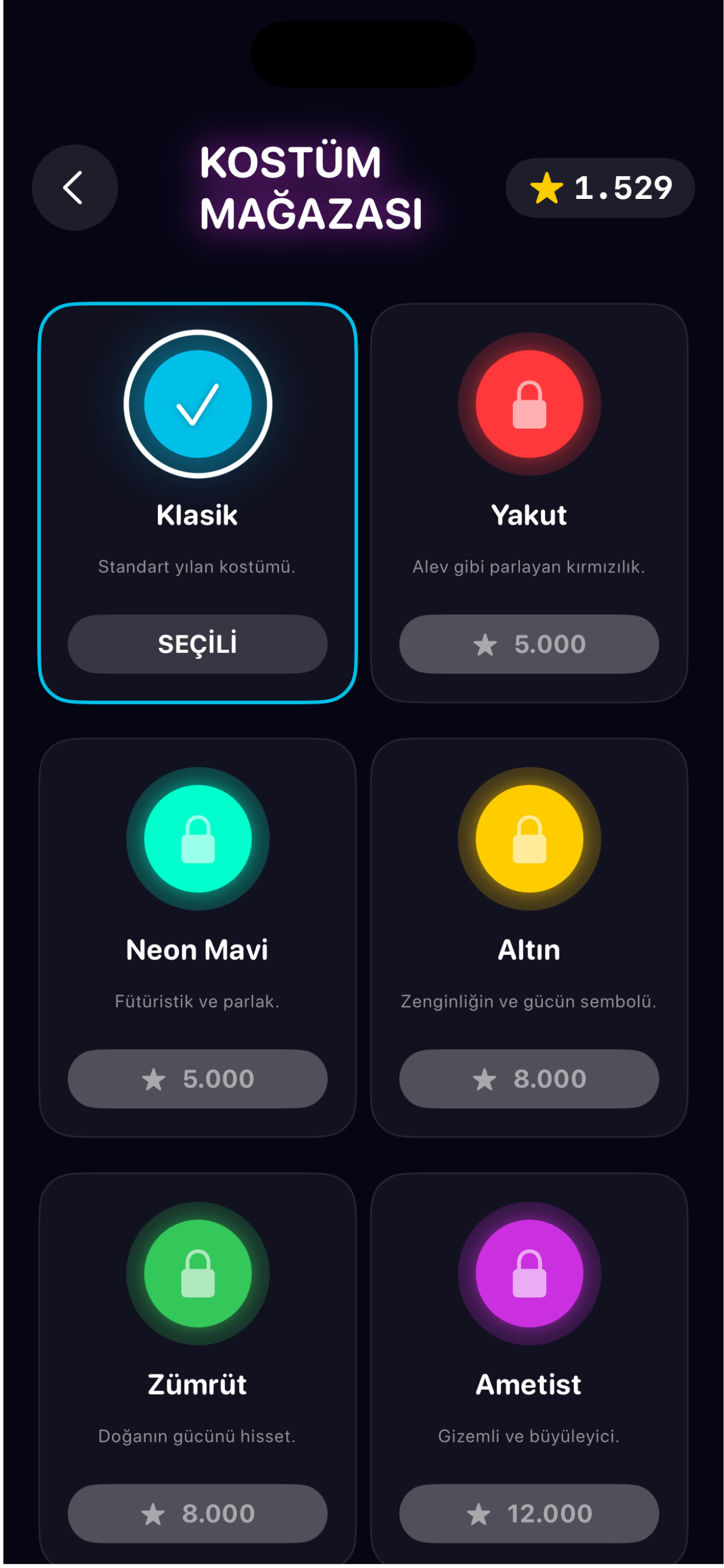 Snakeoi kostum magazasi ekrani